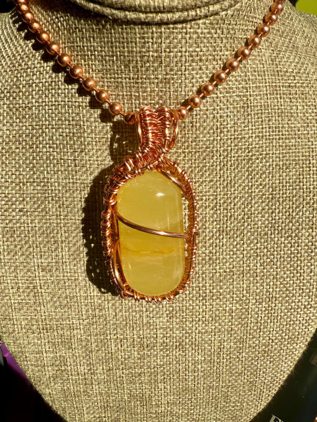 Lemon Calcite Capsule  24” Copper Necklace