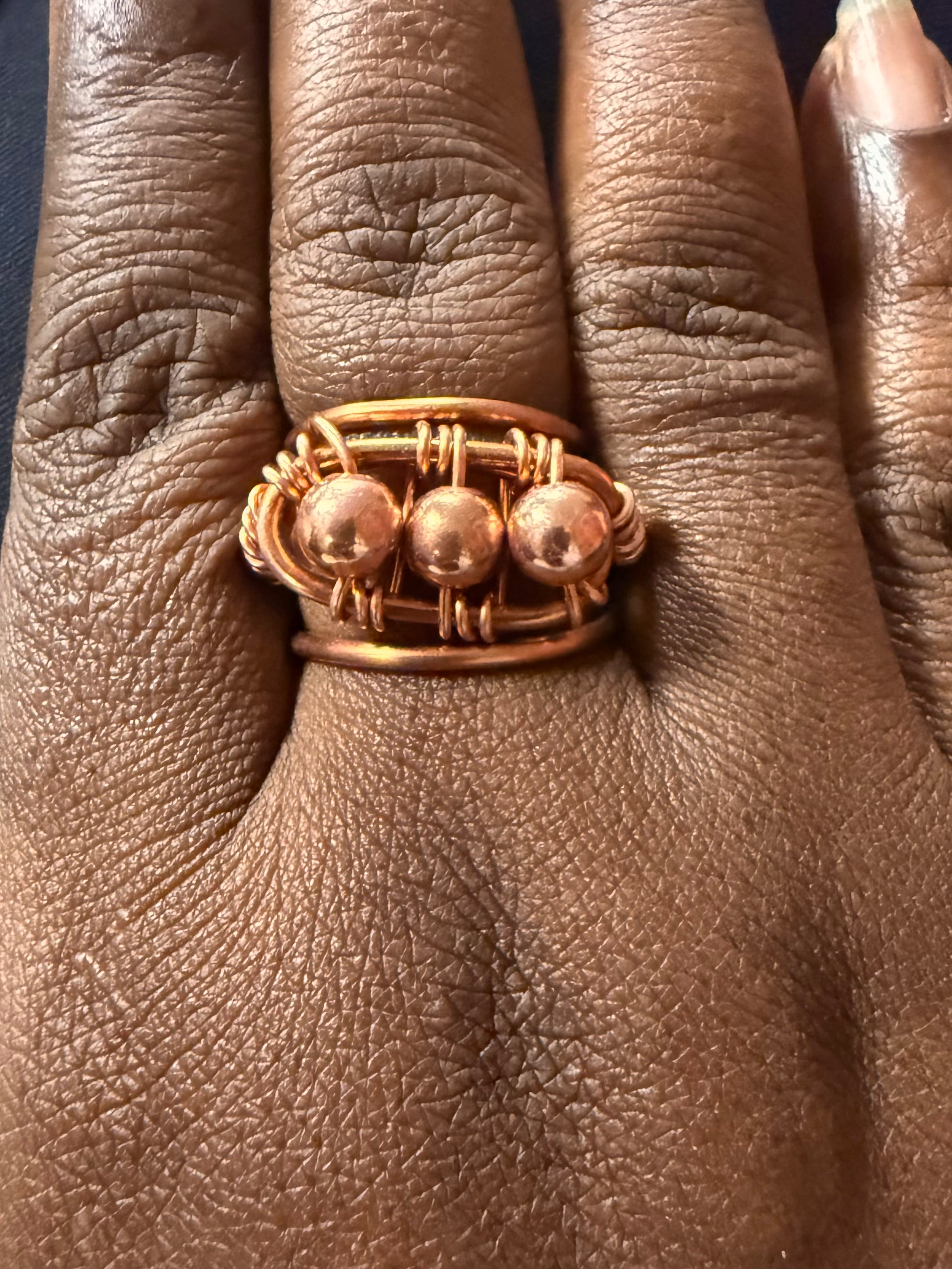 Trinity Beaded Copper Ring