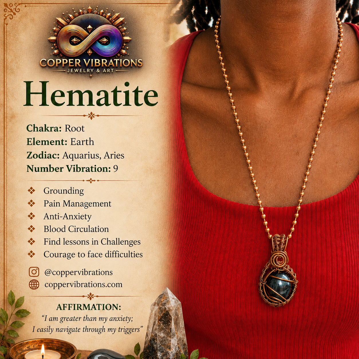 Hematite Creativity Weave 24” Copper Necklace