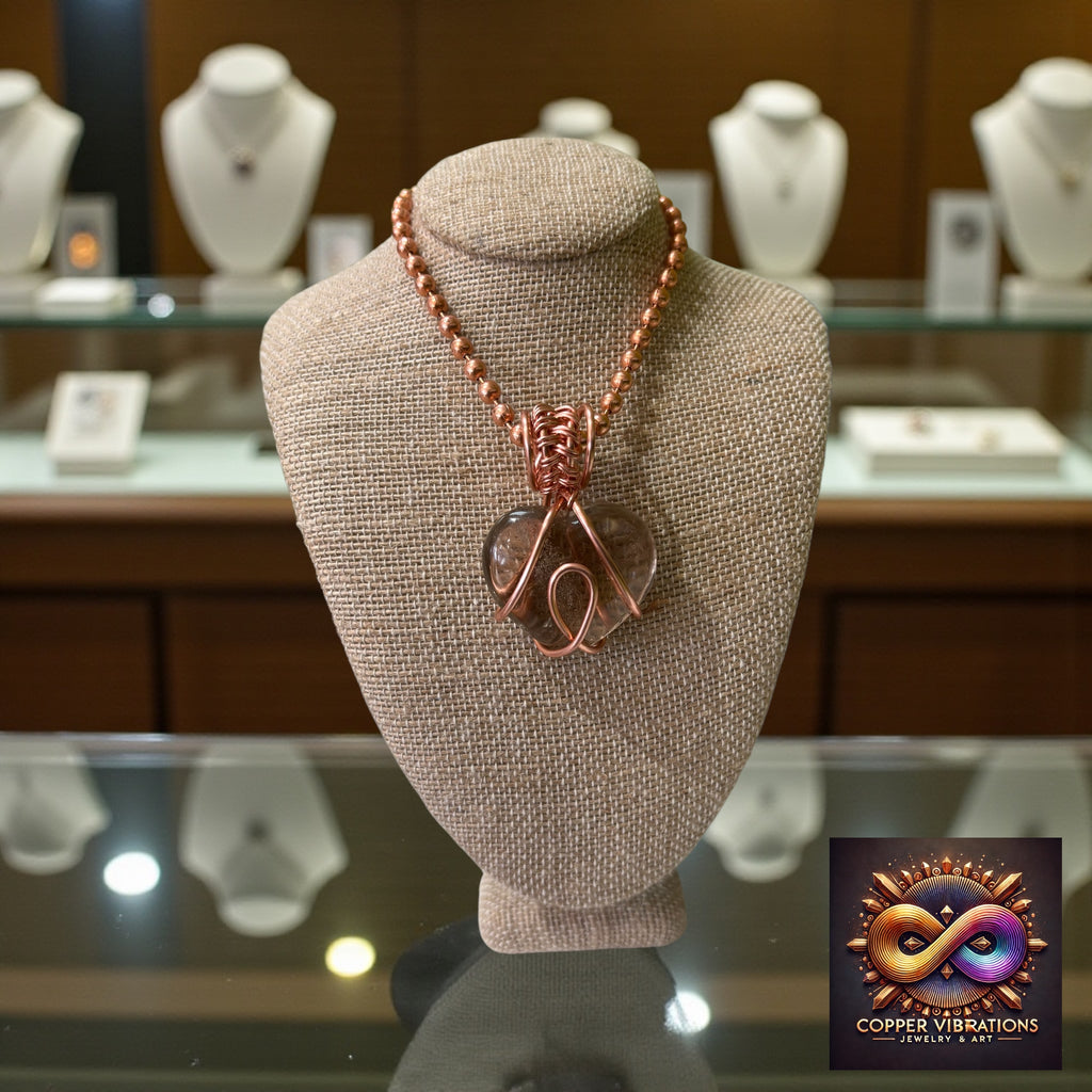 Smokey Quartz Heart 24” Copper  Necklace