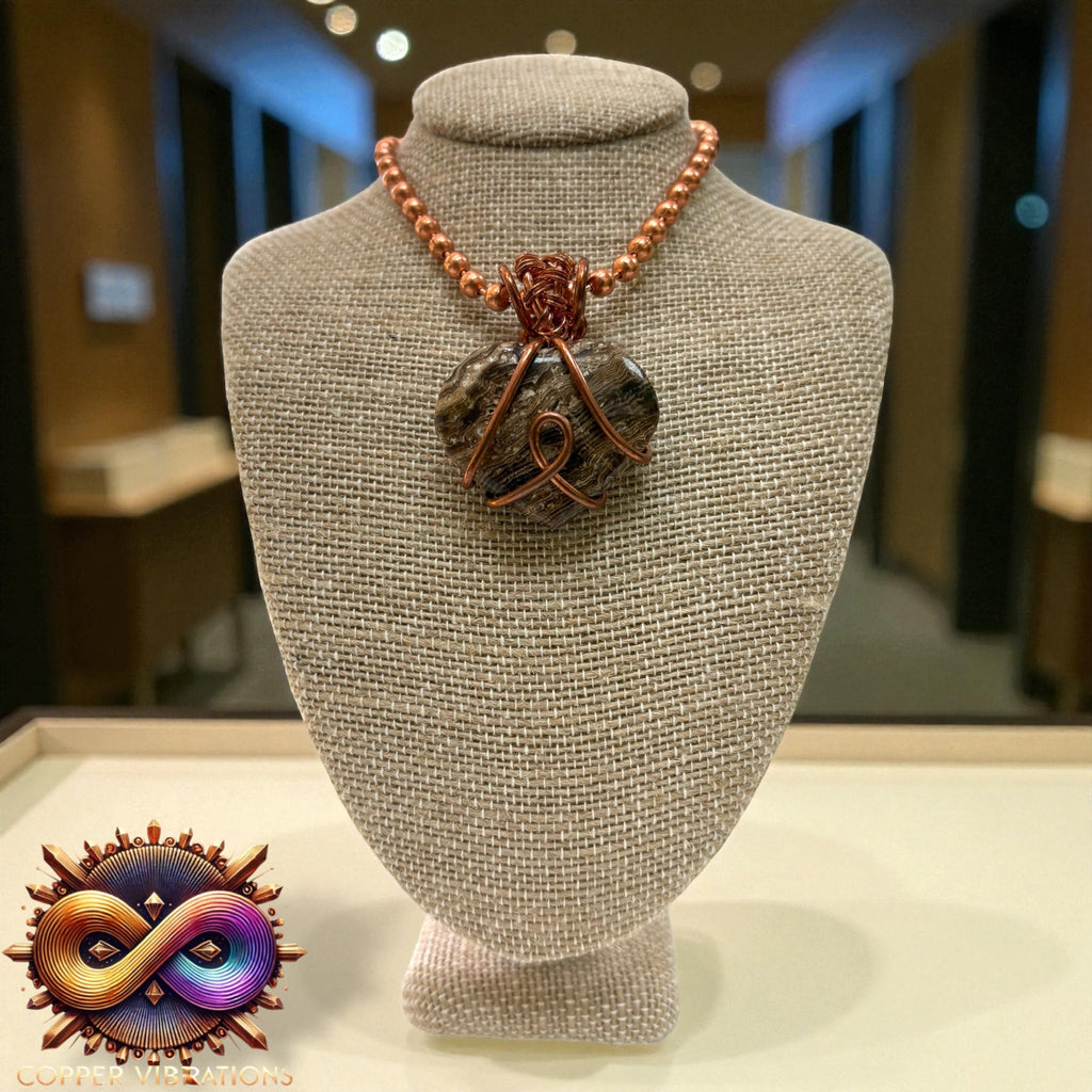 Chocolate Calcite Heart 24” Copper Necklace