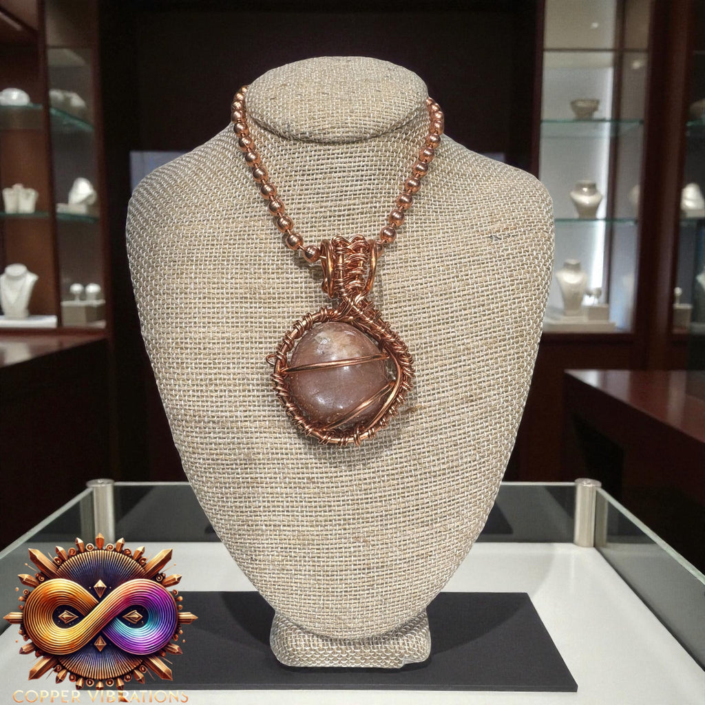 Small Peach Moonstone Creativity Weave 24” Copper Necklace