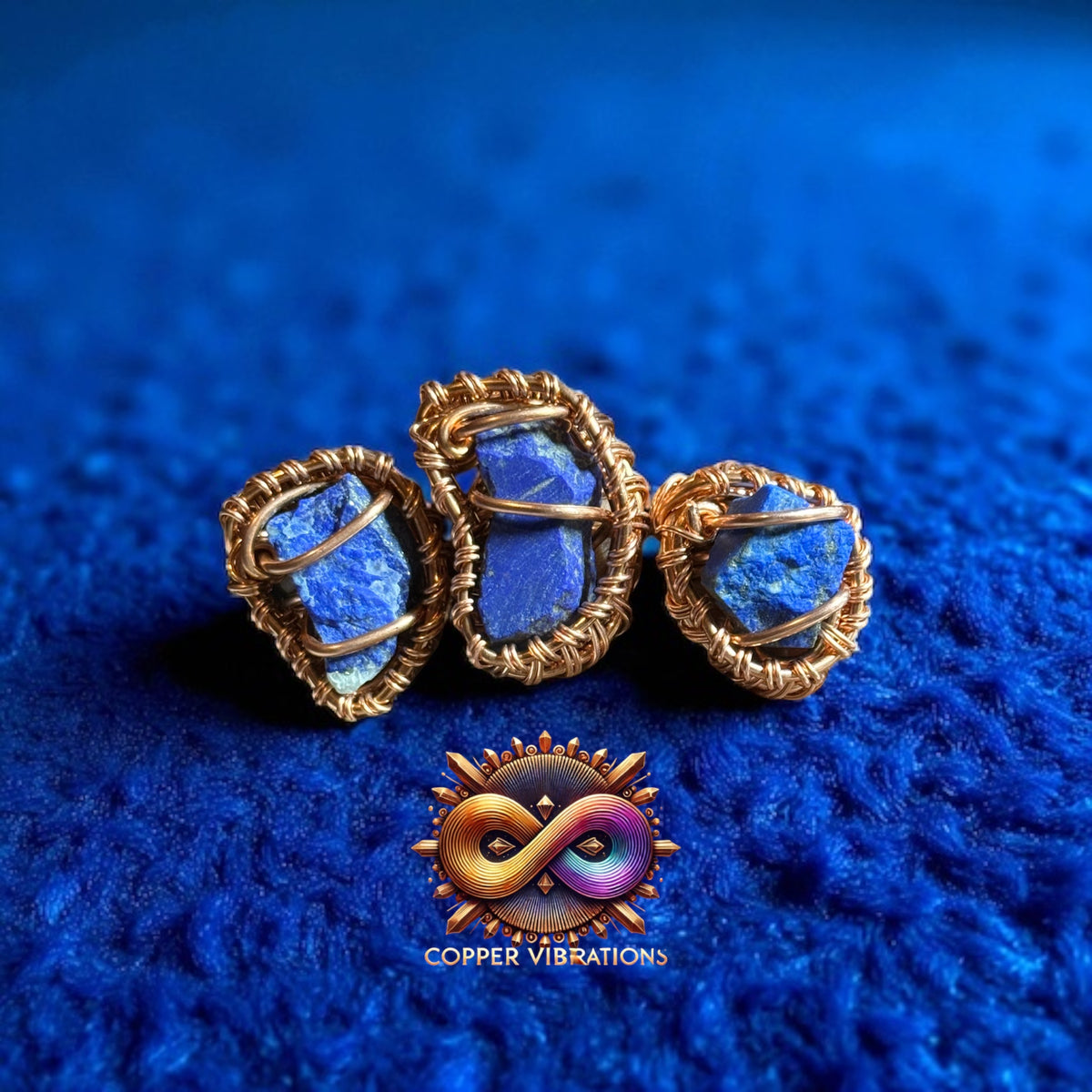 High Quality Raw Lapis Lazuli Creativity Weave Copper Ring