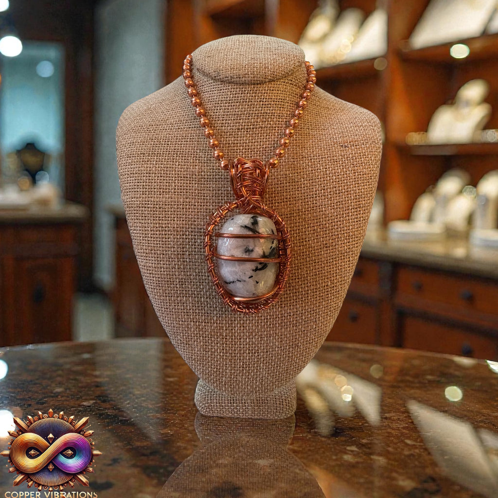Rainbow Moonstone Creativity Weave 24” Copper Necklace
