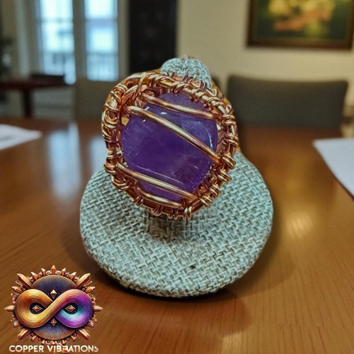 Gemstone Tumbled Amethyst Creativity Weave Copper Ring