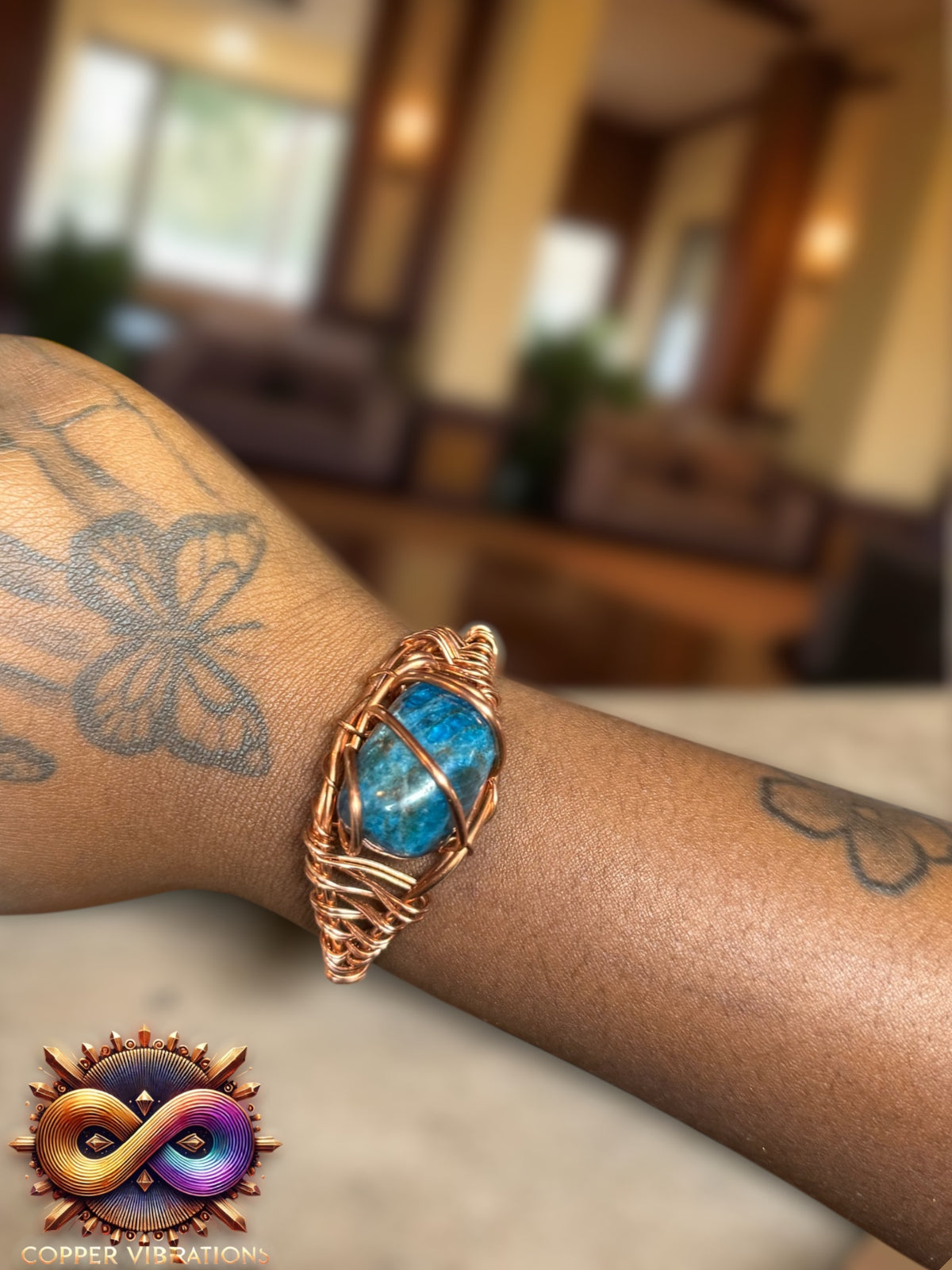Blue Apatite Creativity Weave Copper Bracelet