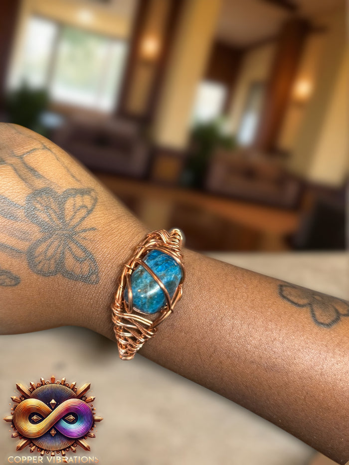Blue Apatite Creativity Weave Copper Bracelet
