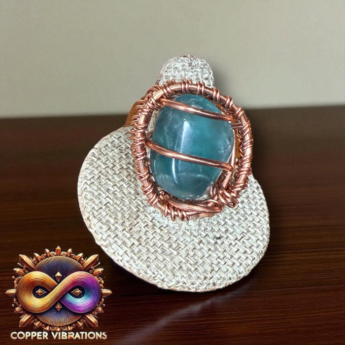 Gemstone Fluorite Creativity Weave Copper Ring