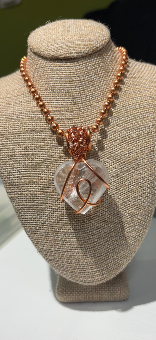 Clear Quartz Mini Heart 24” Necklace