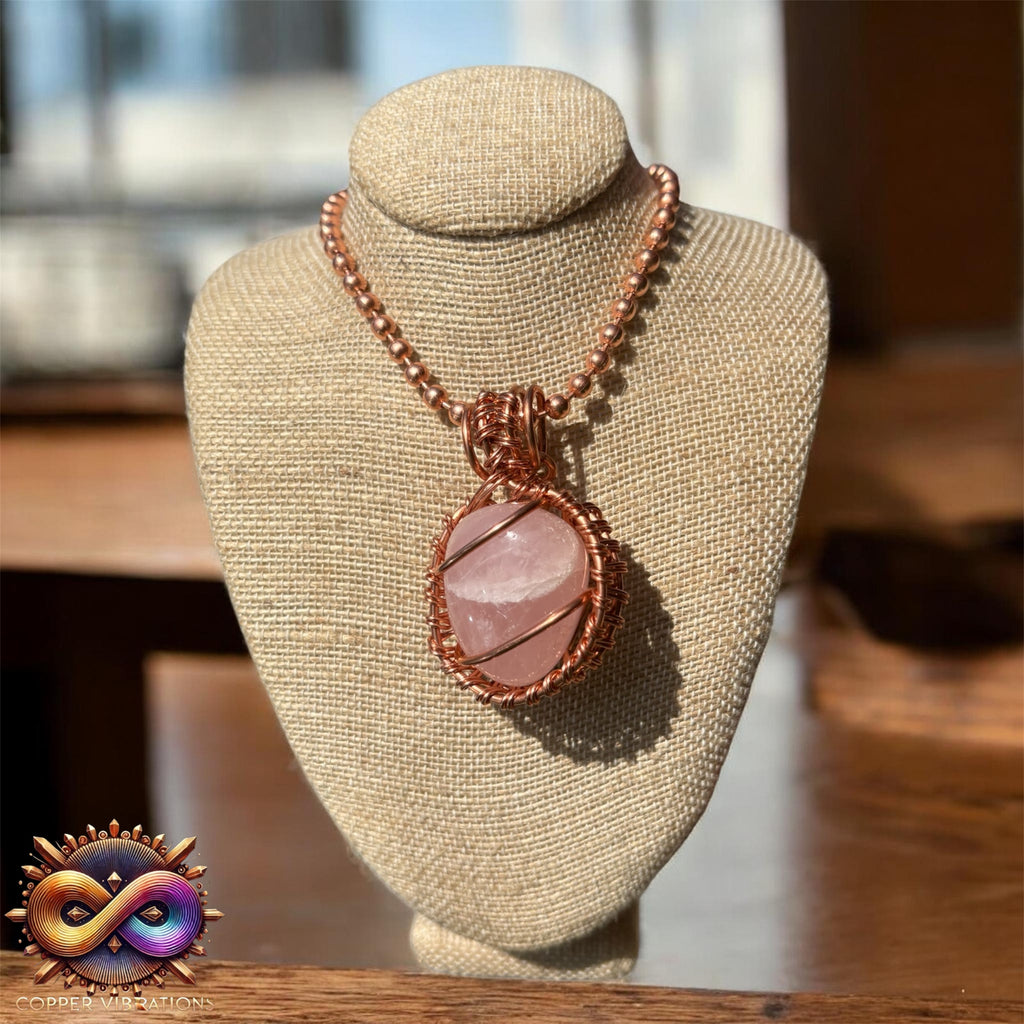 Tumbled Rose Quartz Creativity Weave 24” Copper Necklace