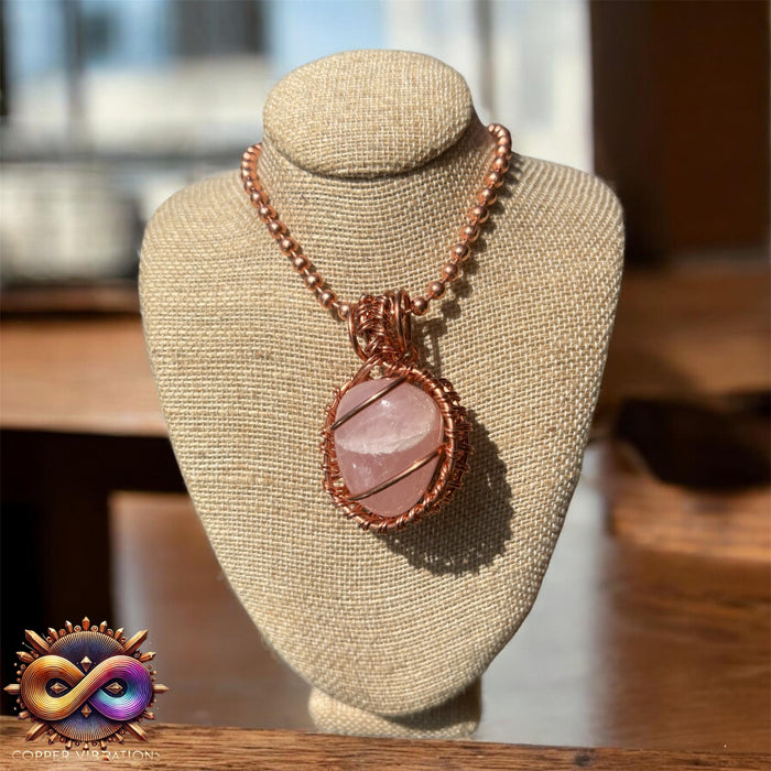 Tumbled Rose Quartz Creativity Weave 24” Copper Necklace