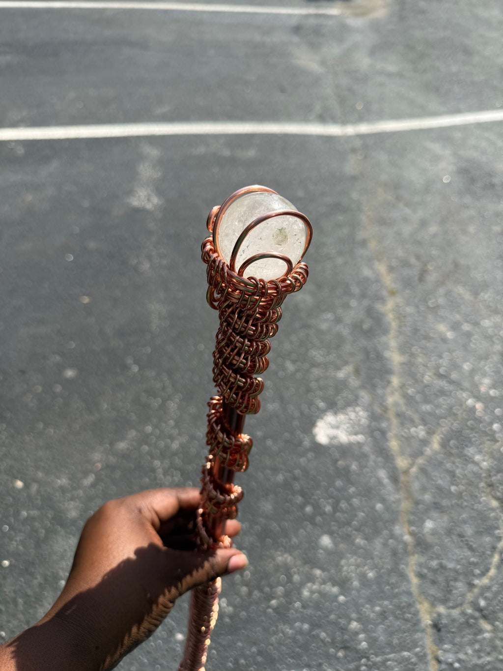Copper Crystal Sphere Walking Cane