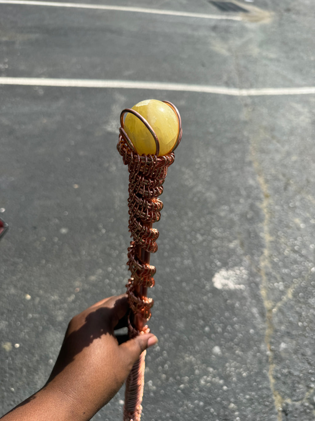 Copper Crystal Sphere Walking Cane