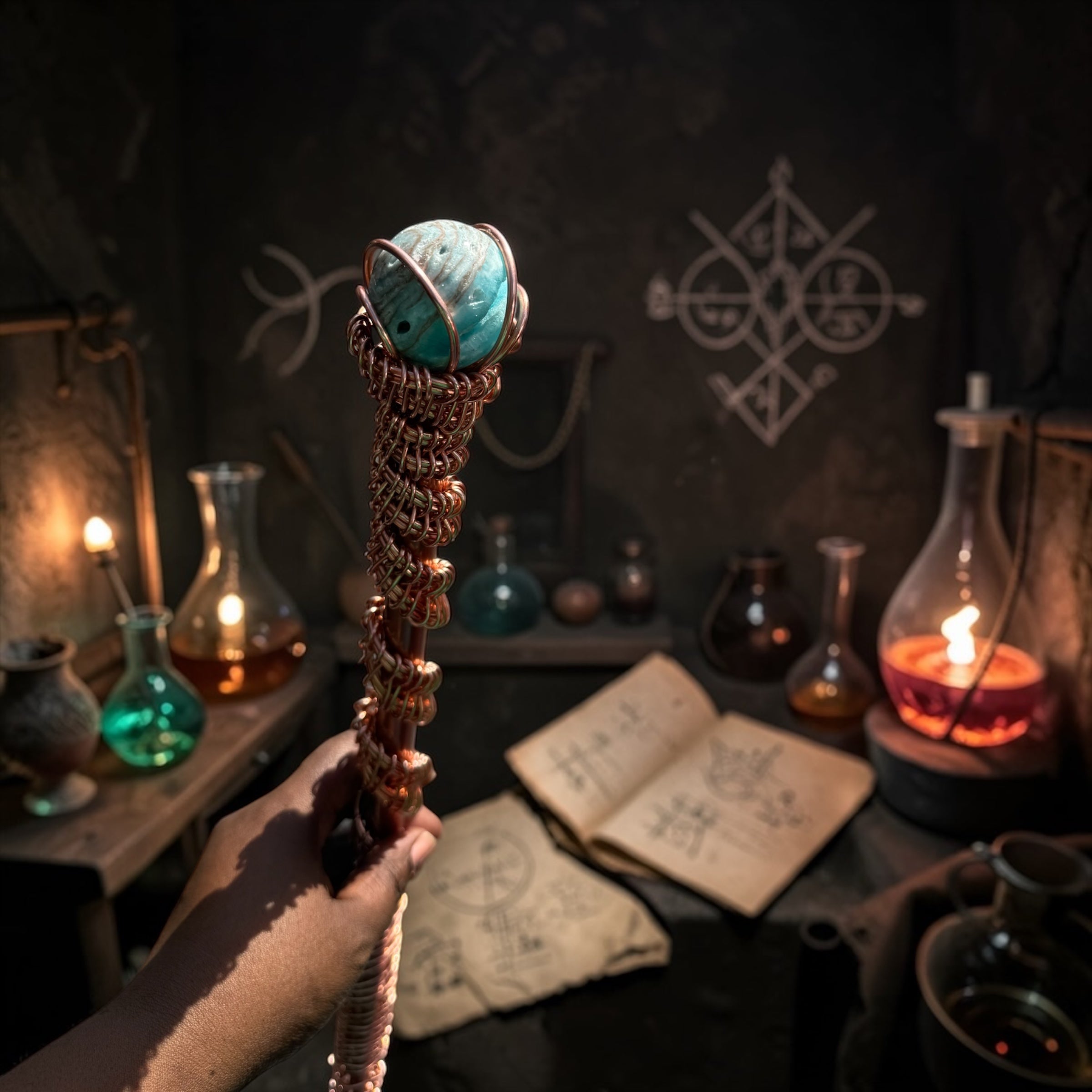 Copper Crystal Sphere Walking Cane