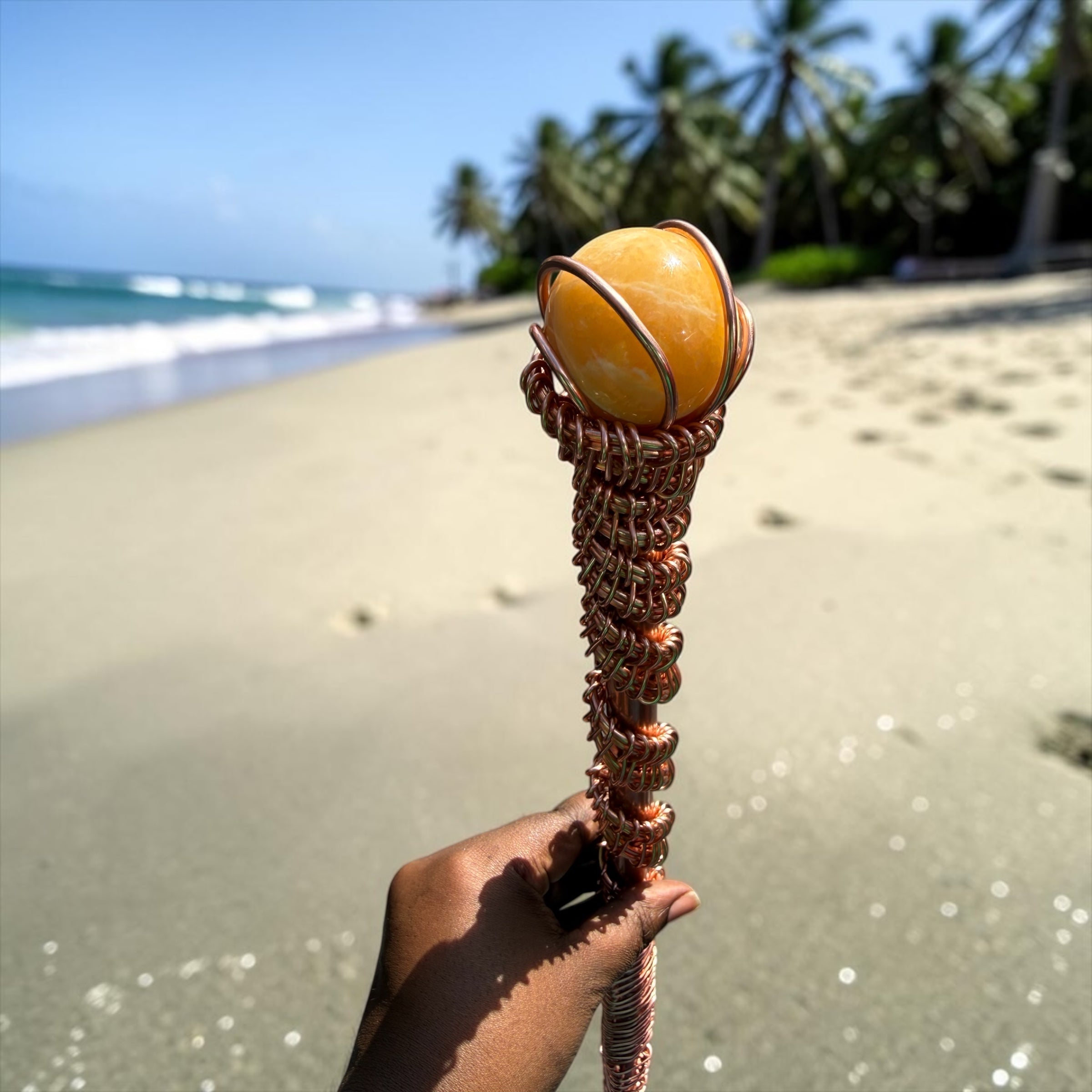 Copper Crystal Sphere Walking Cane