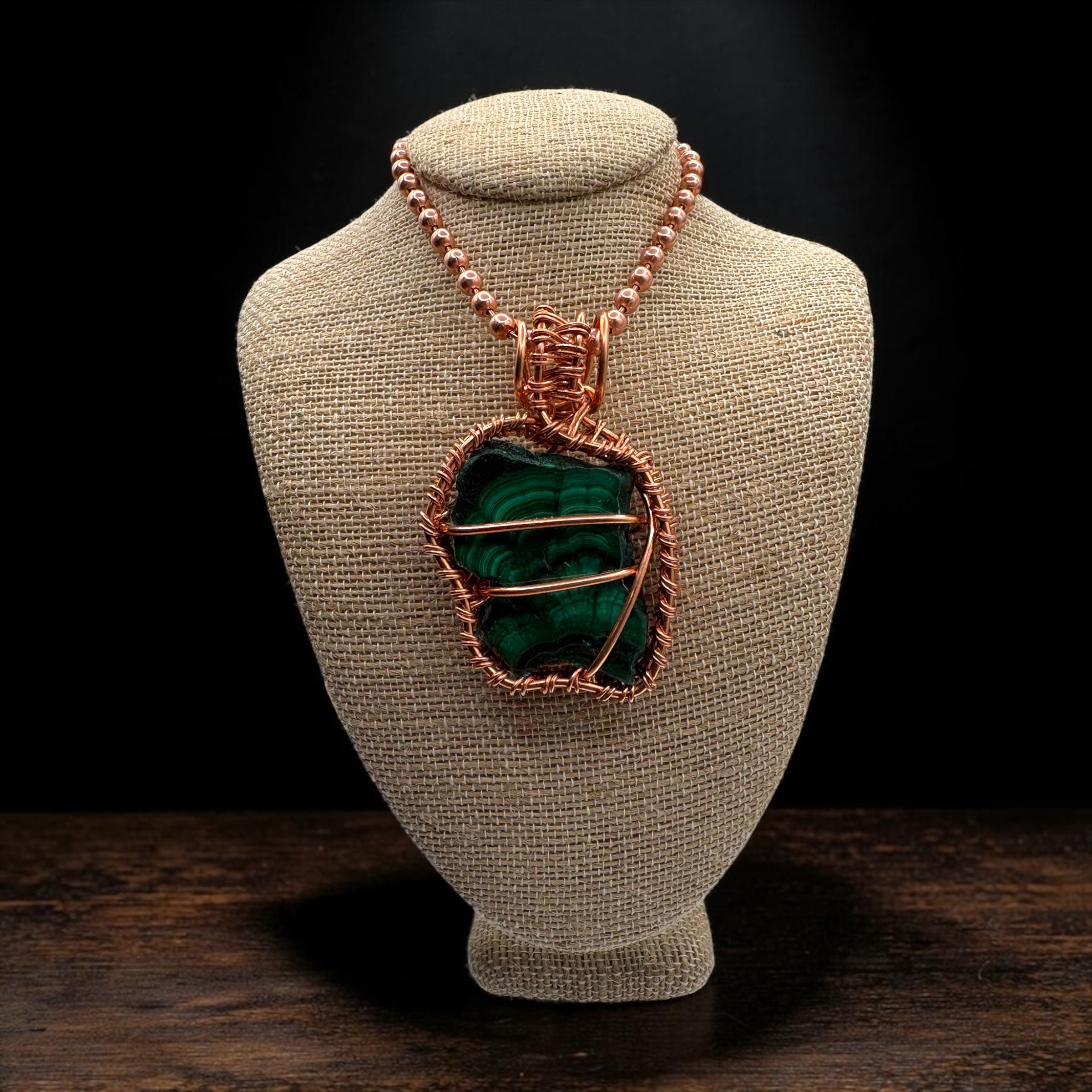 High Quality Malachite Shard 24” Copper Necklace