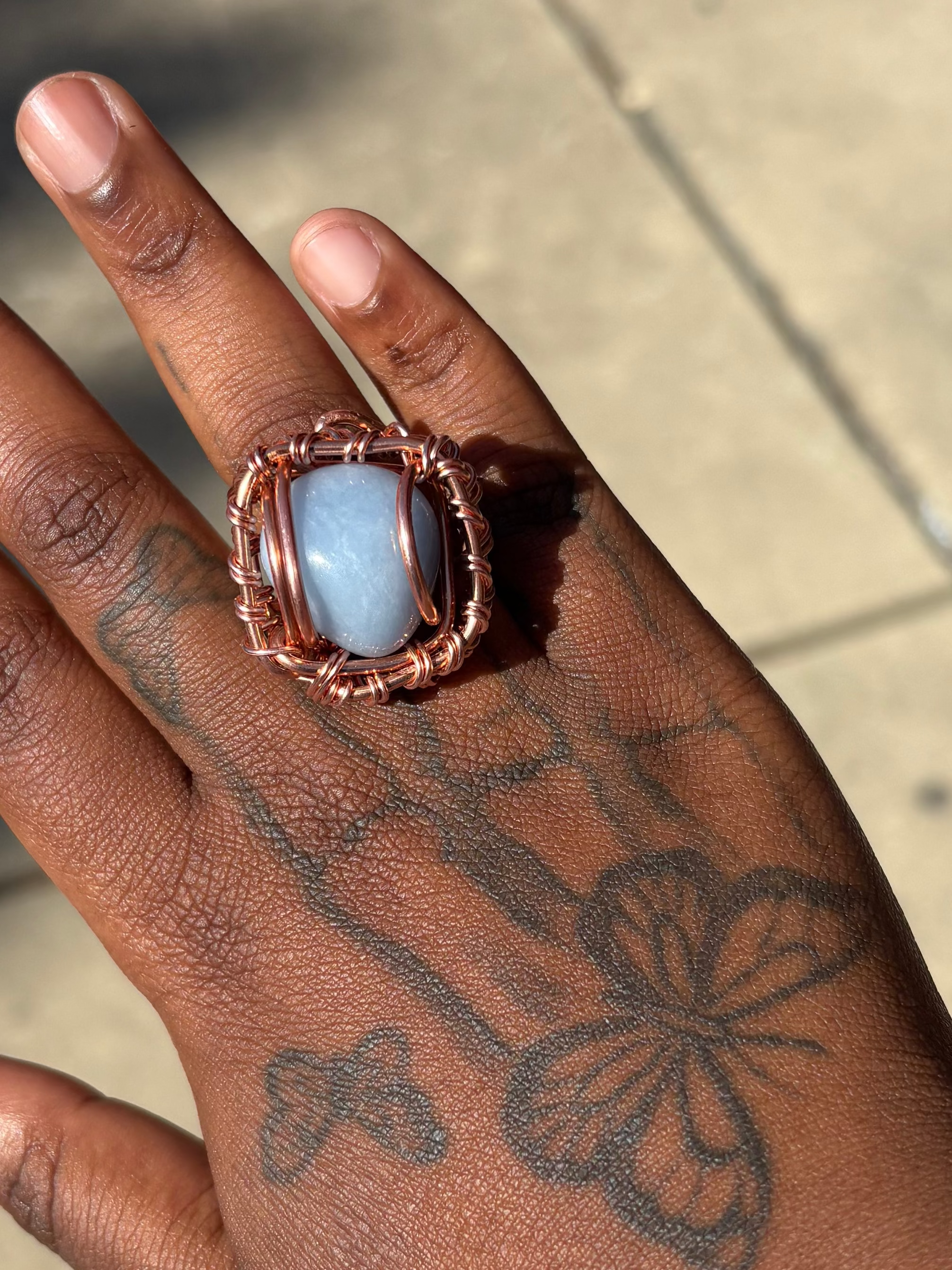 Gemstone Angelite Copper Ring