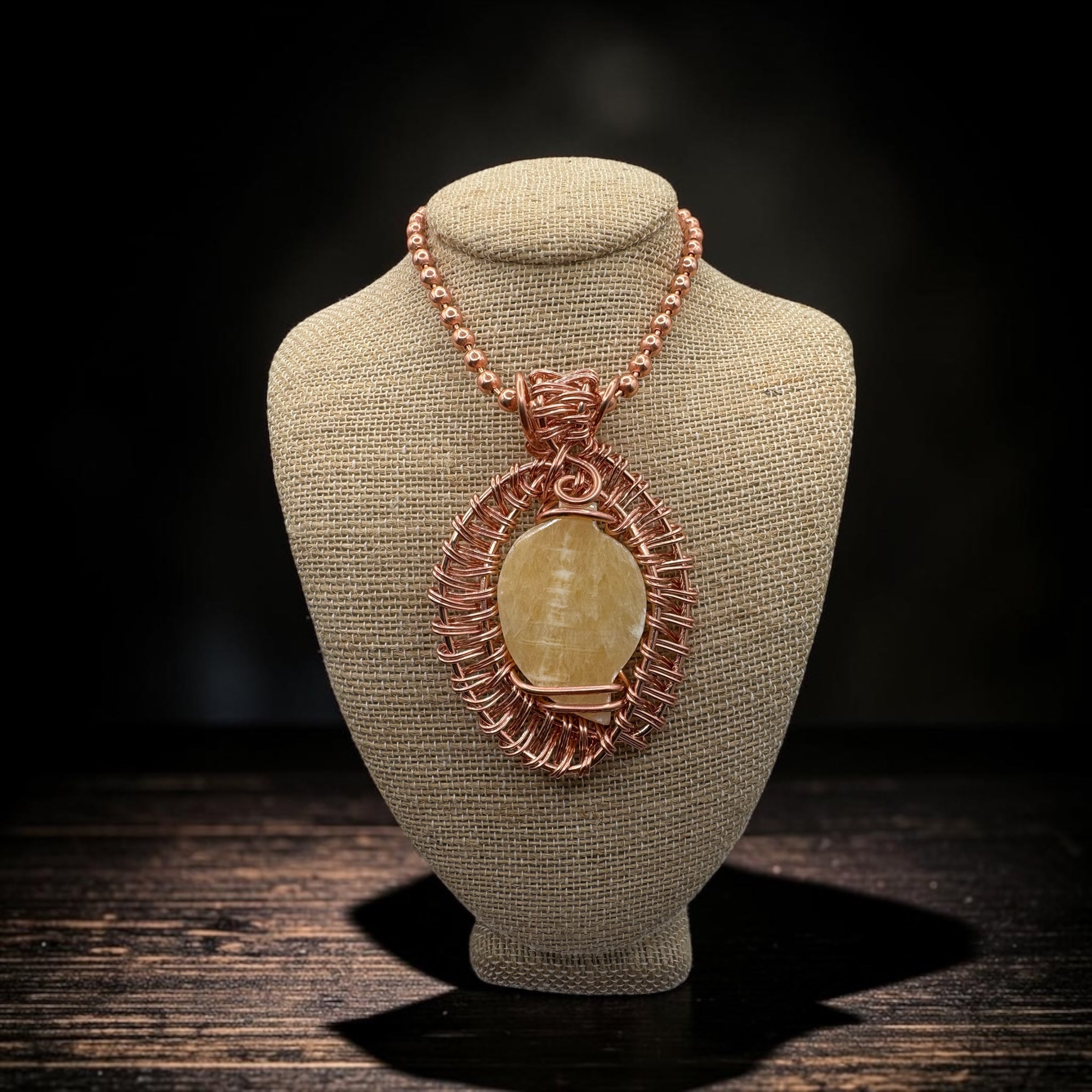 Orange Calcite Leaf 24” Copper Necklace