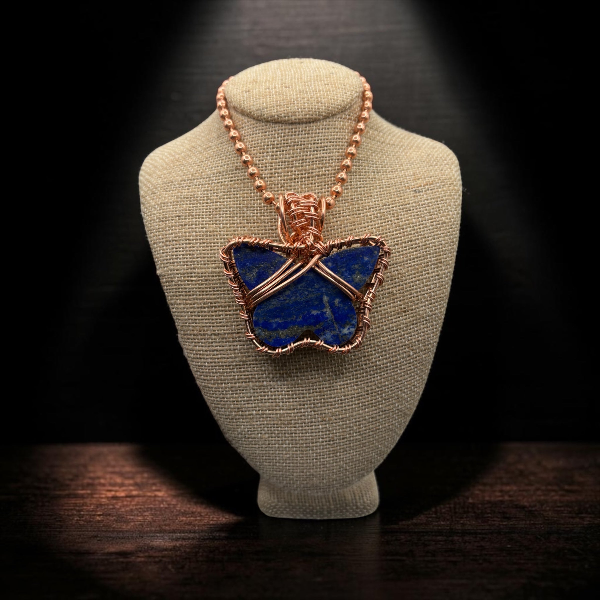 Lapis Lazuli Butterfly 24” Copper Necklace