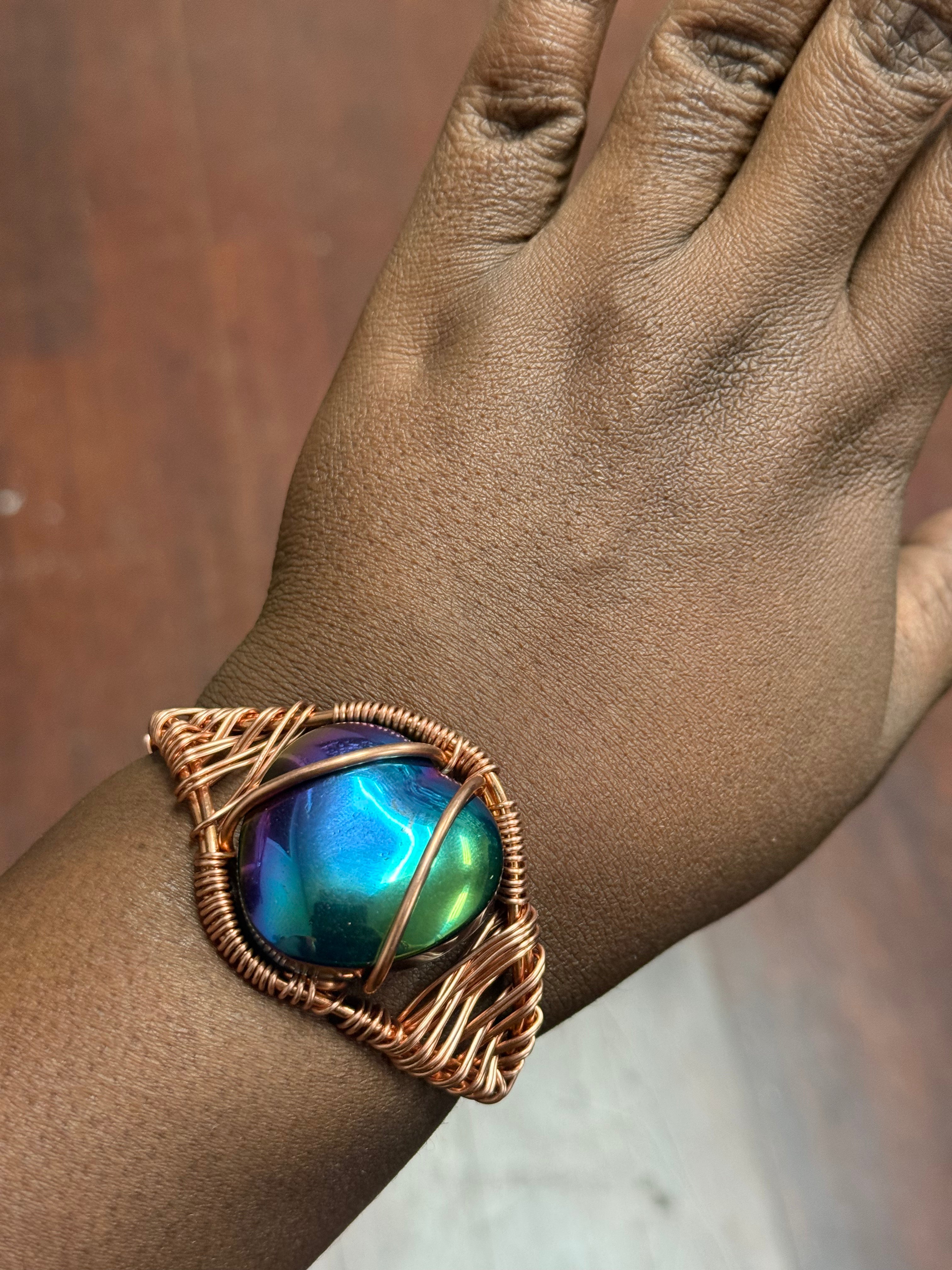 Rainbow Hematite Heart Bracelet