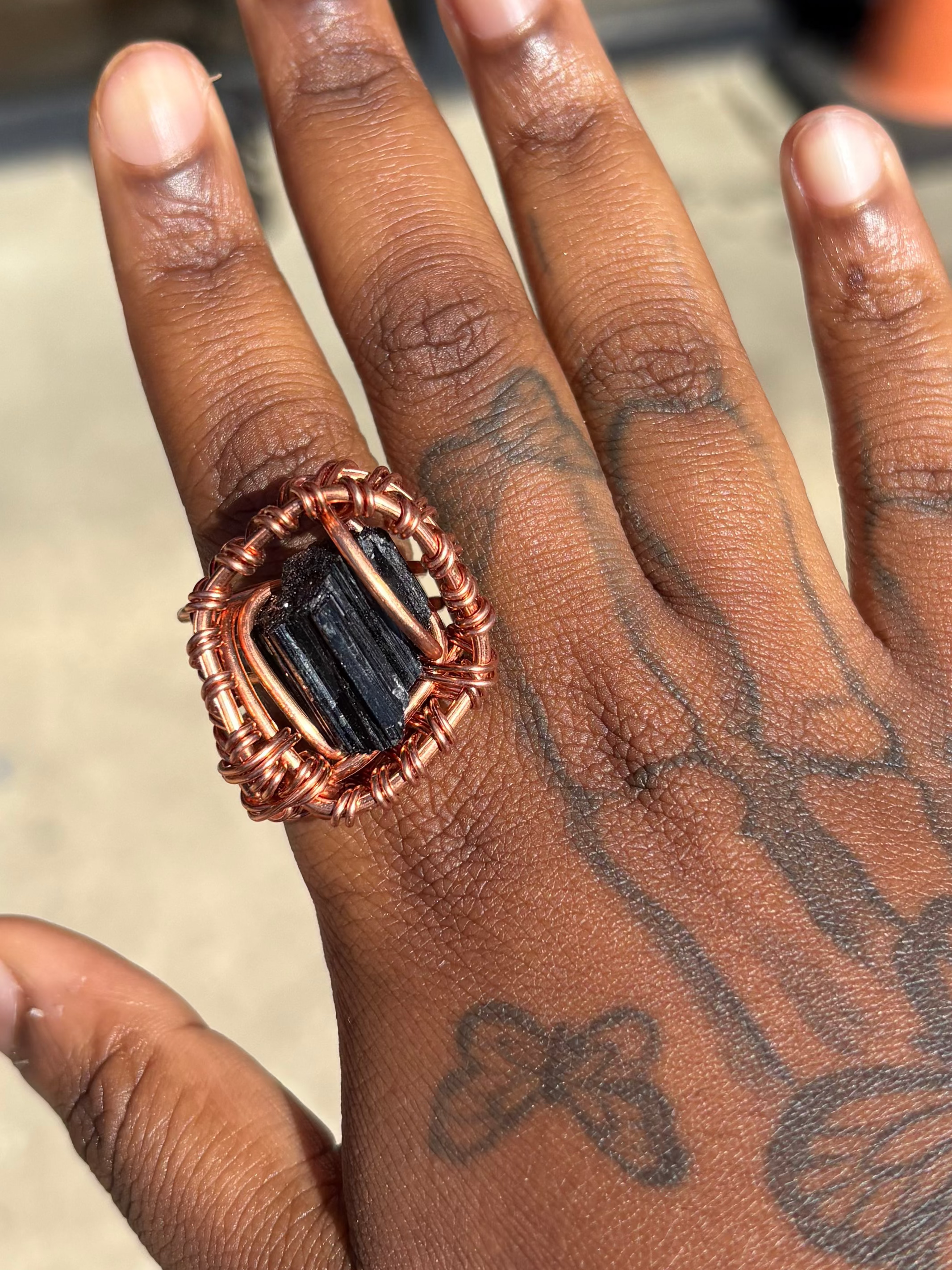 Gemstone Black Tourmaline Copper Ring