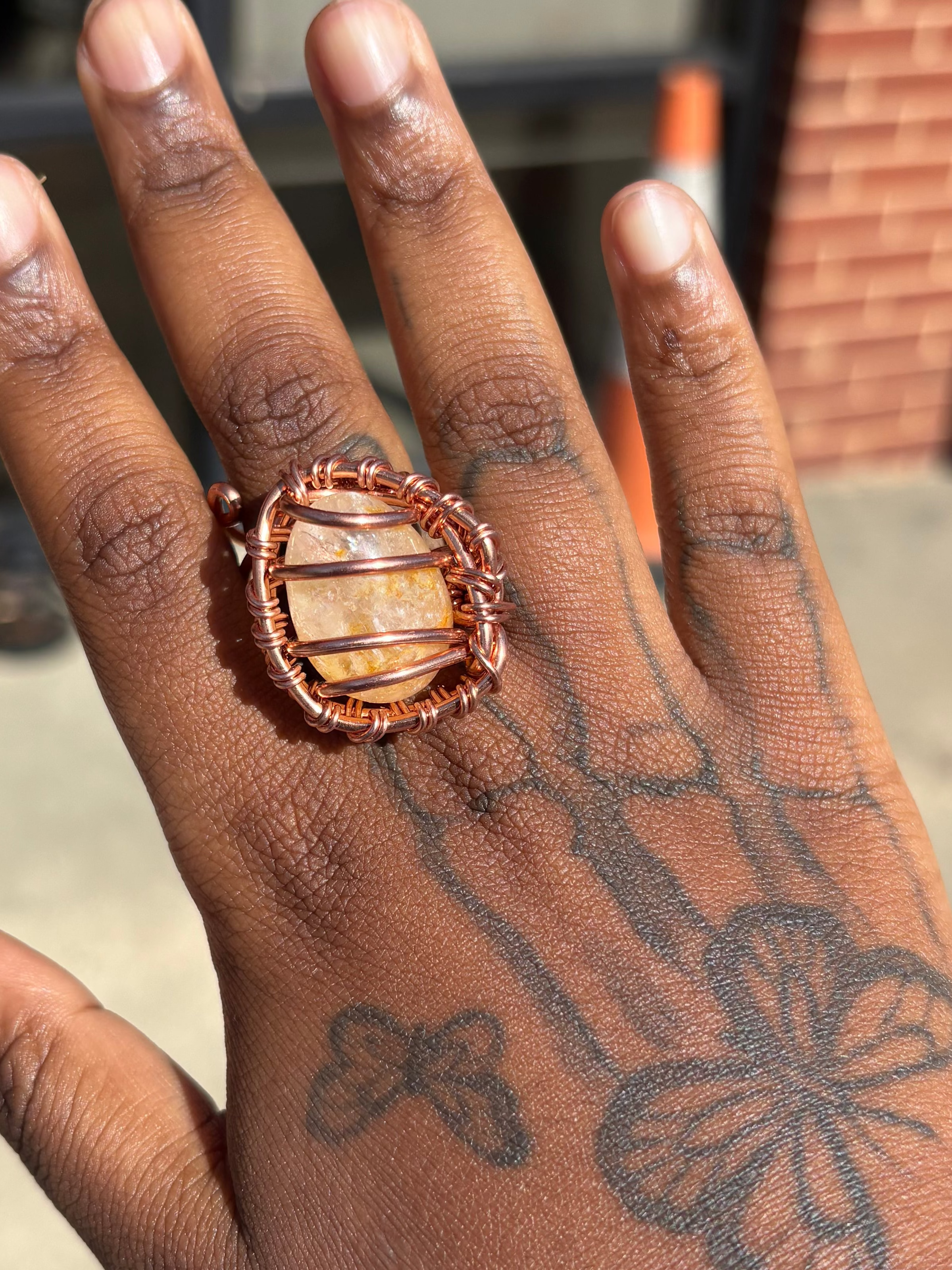 Gemstone Golden Healer Quartz Copper Ring
