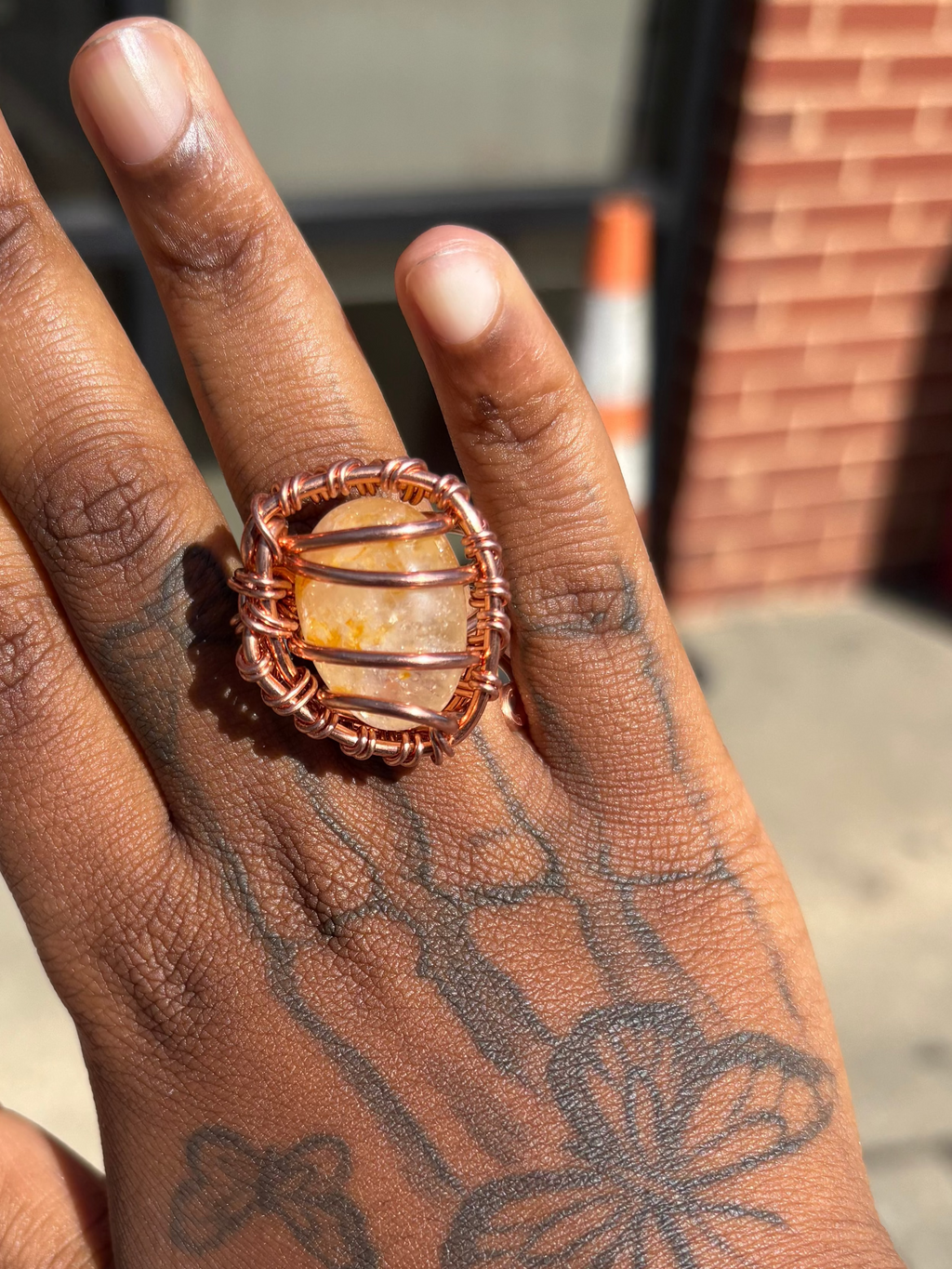 Gemstone Golden Healer Quartz Copper Ring