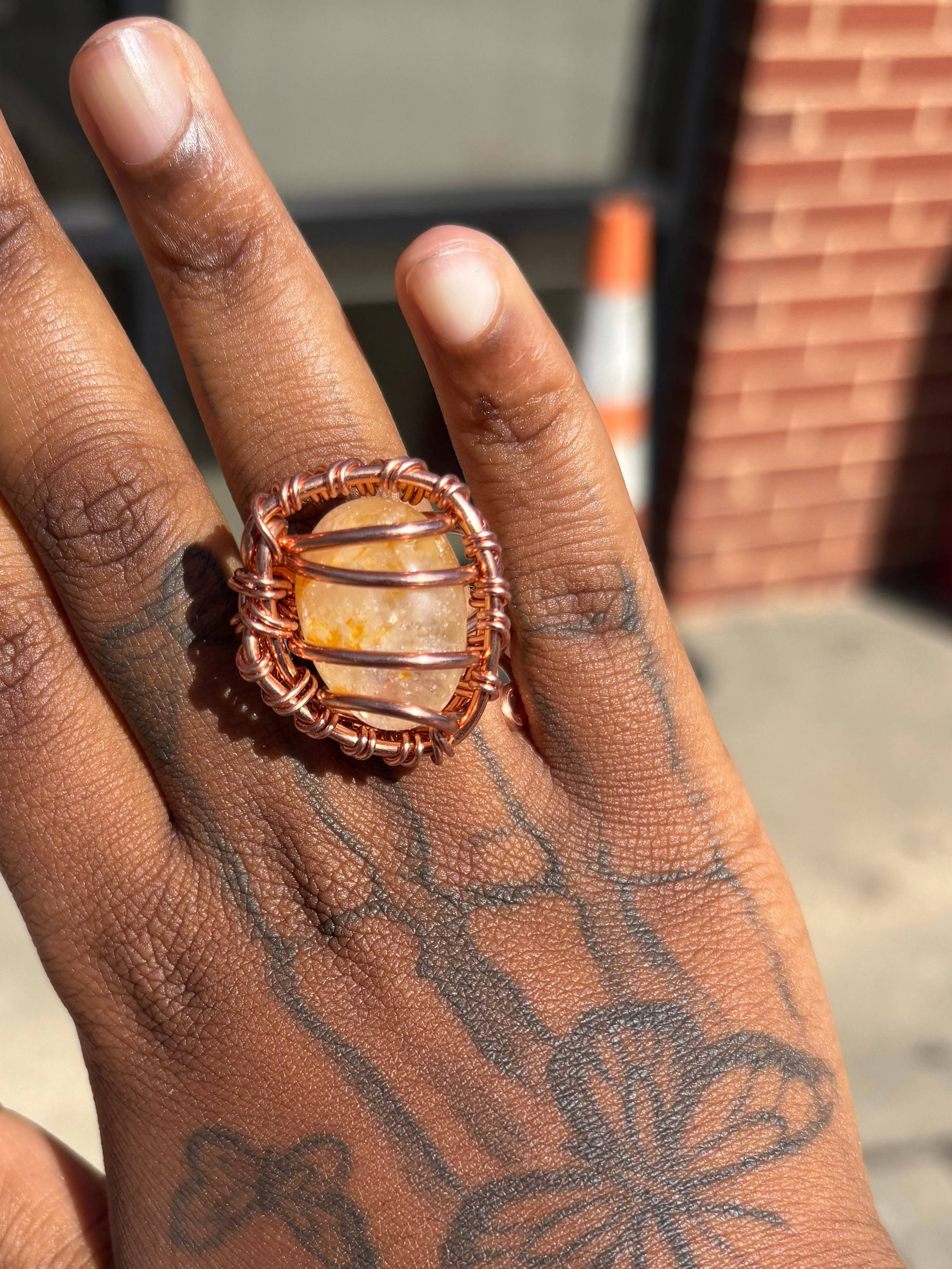 Gemstone Golden Healer Quartz Copper Ring