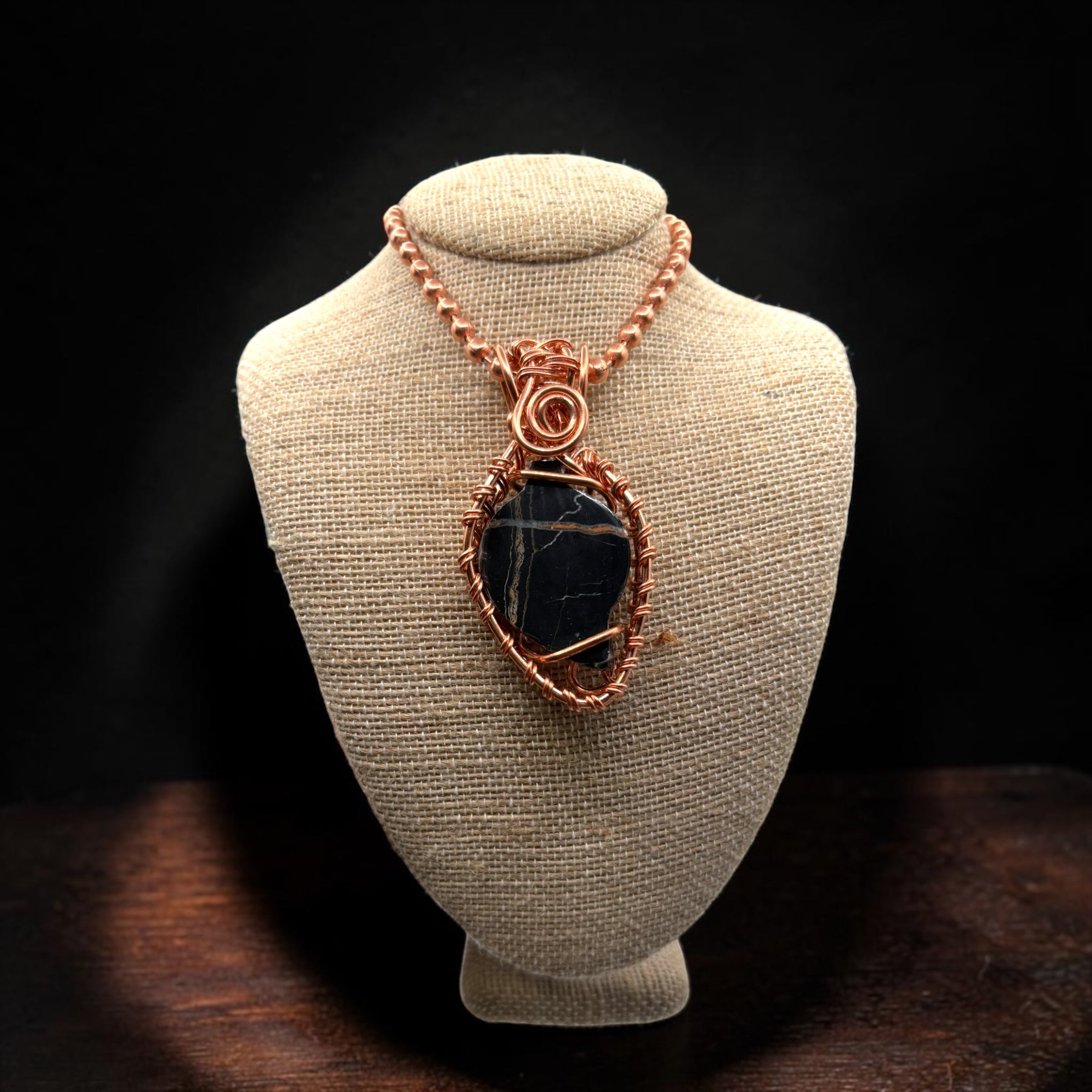Black Onyx Leaf 24” Copper Necklace