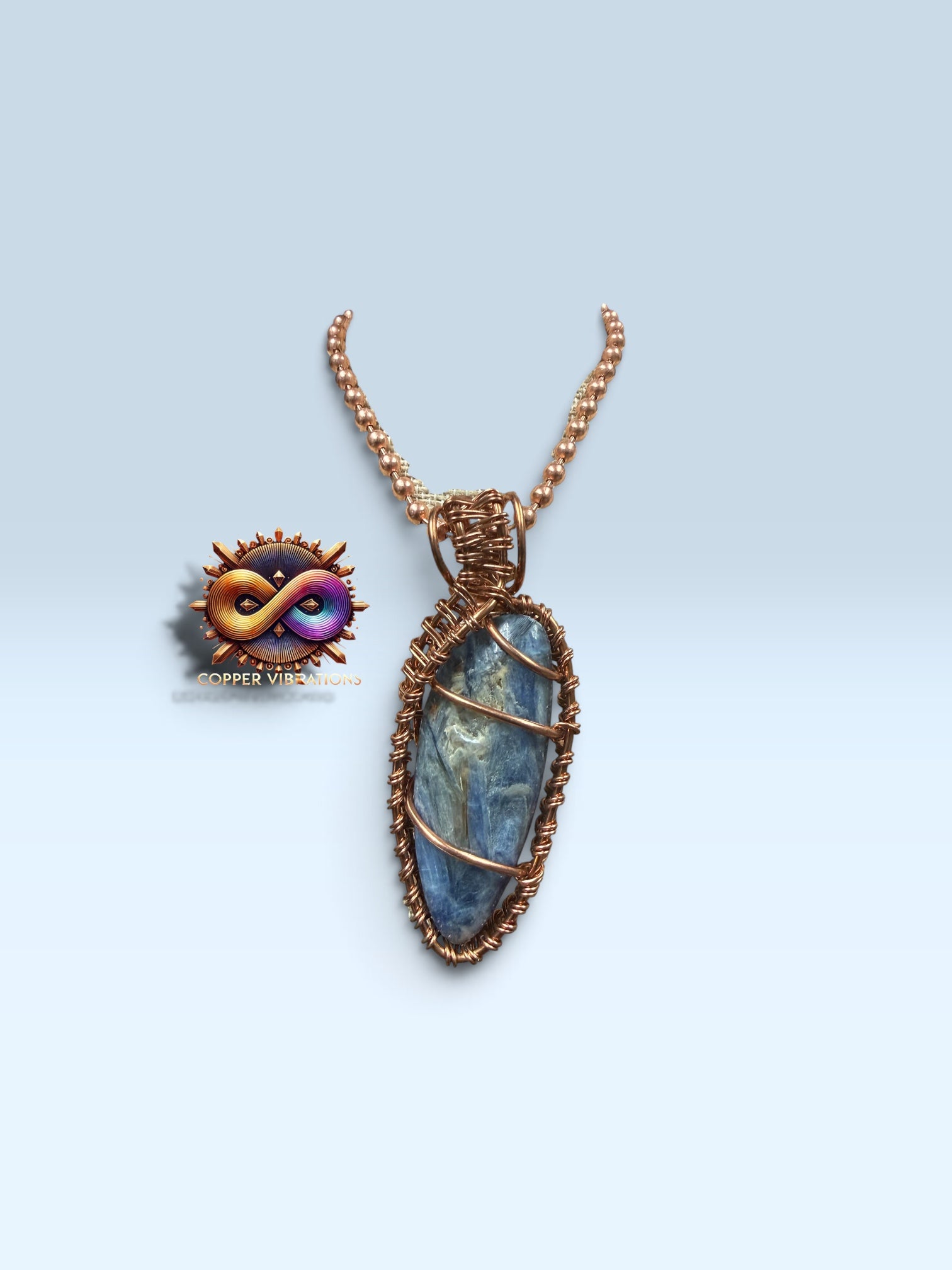 Creativity Weave Blue Kyanite Pendant on 24” Copper Bead Chain