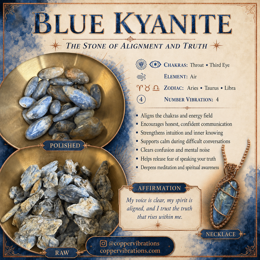 Creativity Weave Blue Kyanite Pendant on 24” Copper Bead Chain