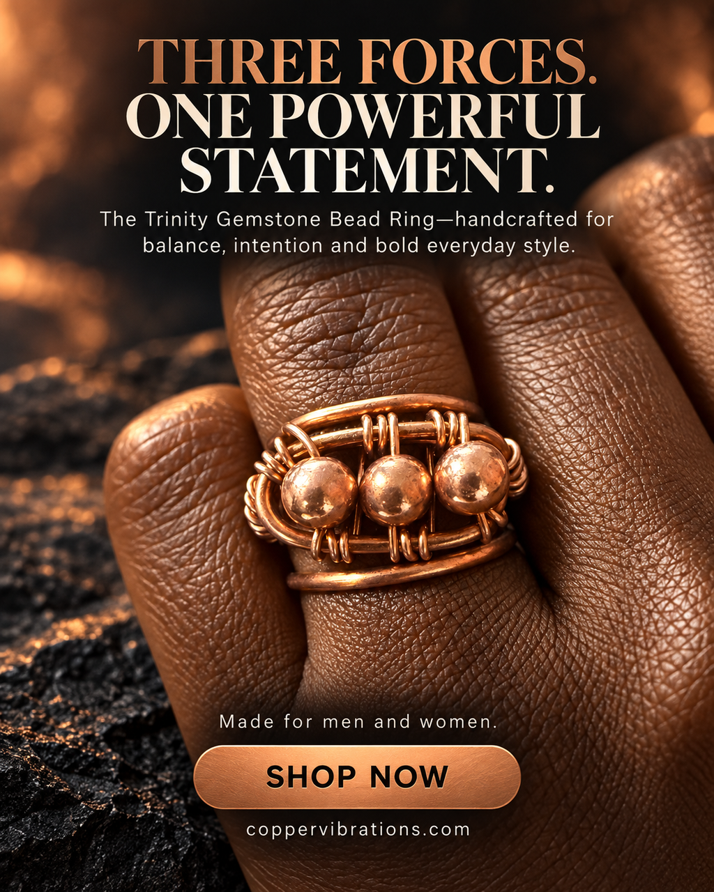 Trinity Beaded Copper Ring