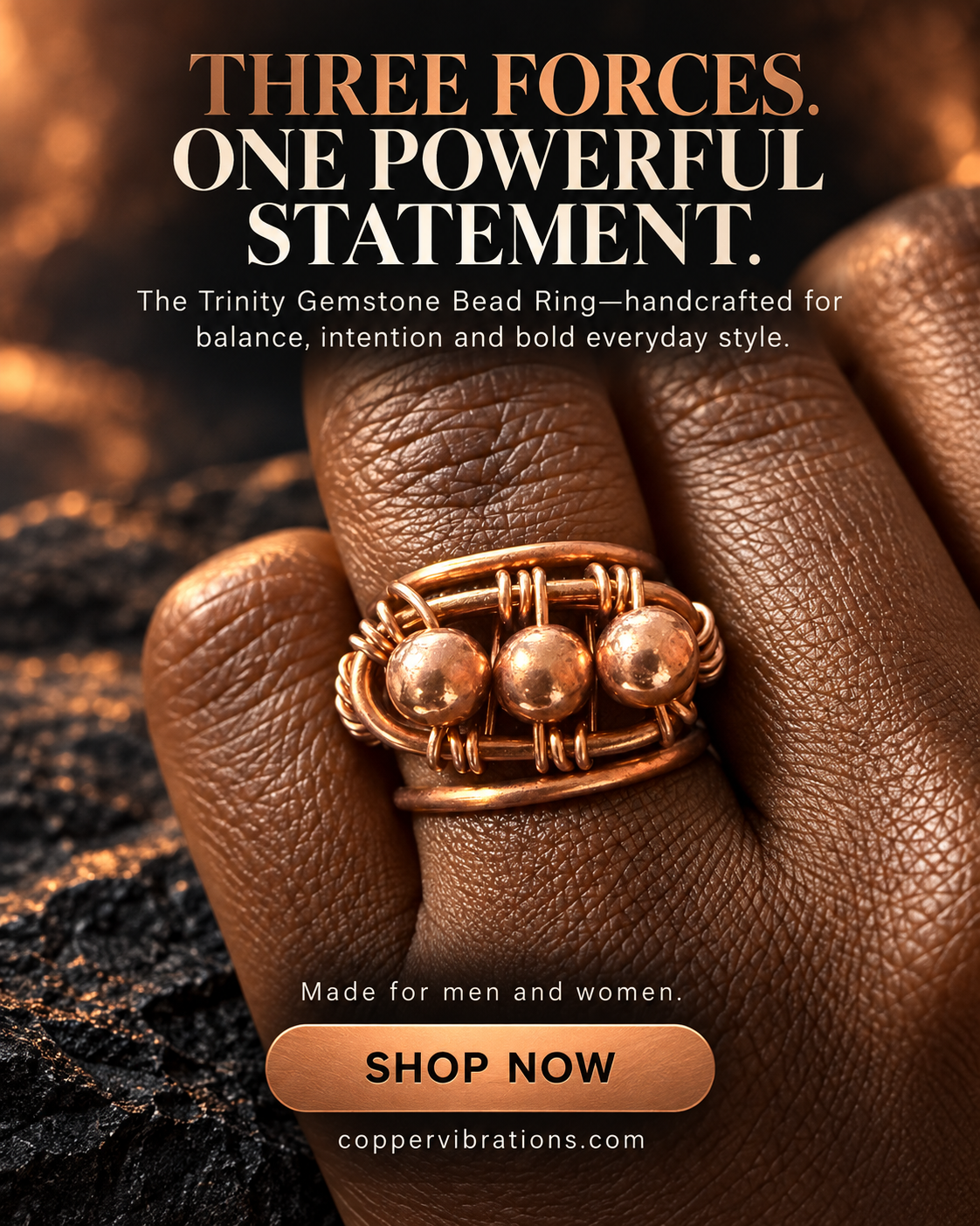 Trinity Beaded Copper Ring