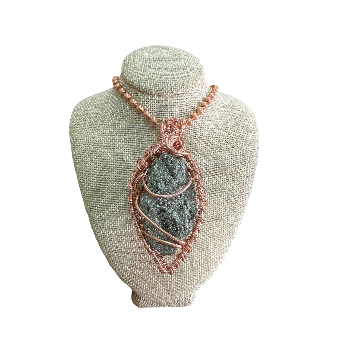 Large Chunky Pyrite Creativity Weave 24” Copper Necklace