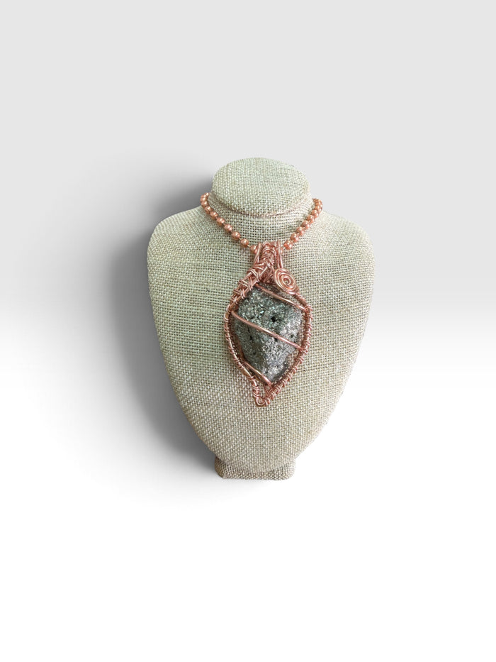 Large Chunky Pyrite Creativity Weave 24” Copper Necklace