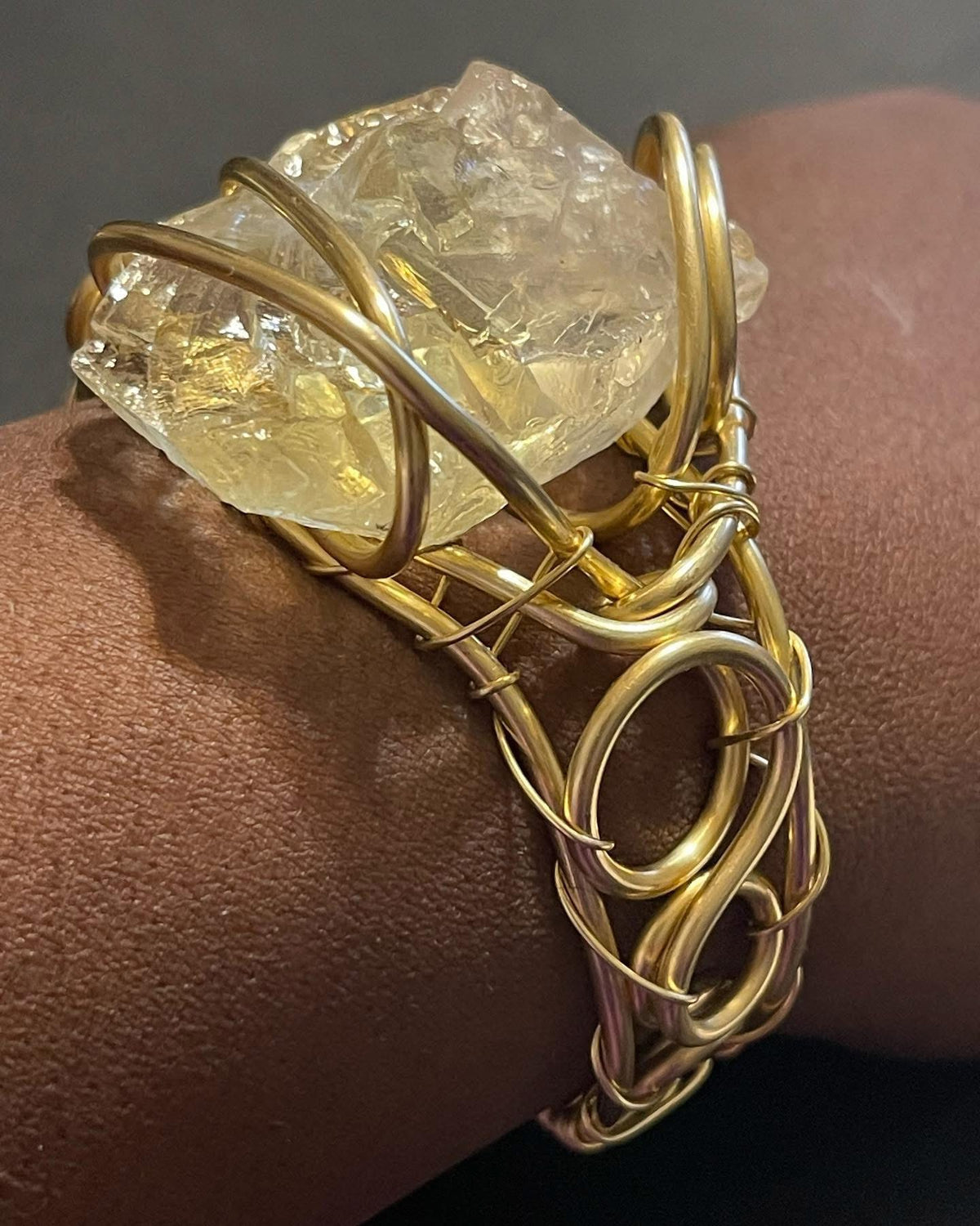 Thick Guage Brass Bracelets w/ Raw Stone