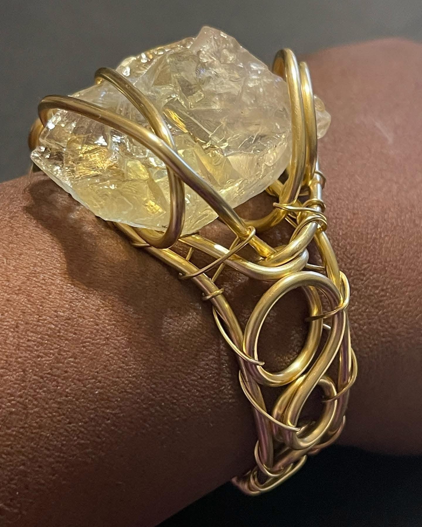Thick Guage Brass Bracelets w/ Raw Stone