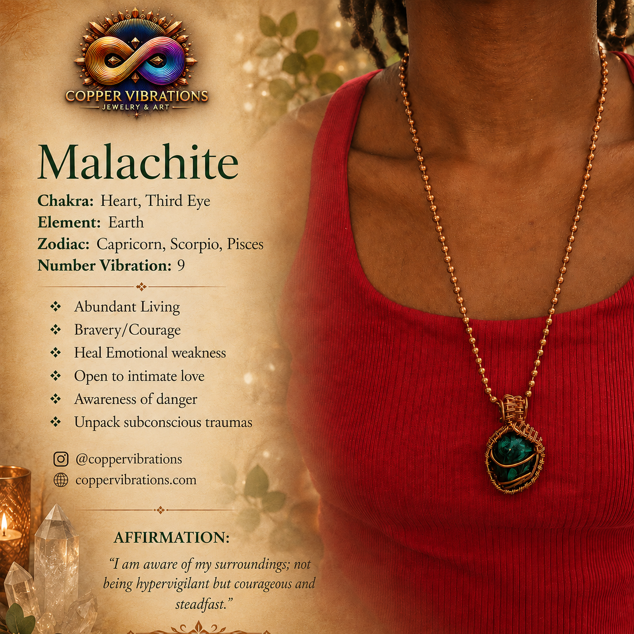 Malachite 24” Copper Necklace