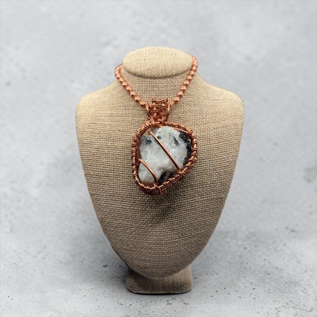 Raw Rainbow Moonstone Creativity Weave 24” Copper Necklace