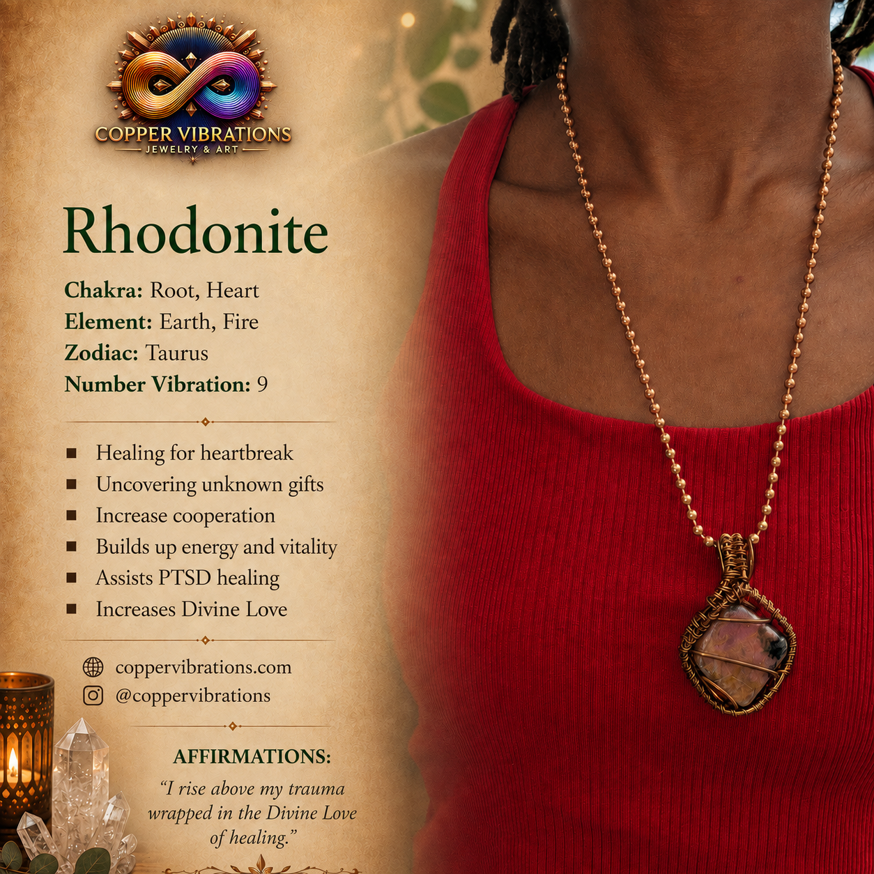 Rhodonite Creativity Weave 24” Copper Necklace