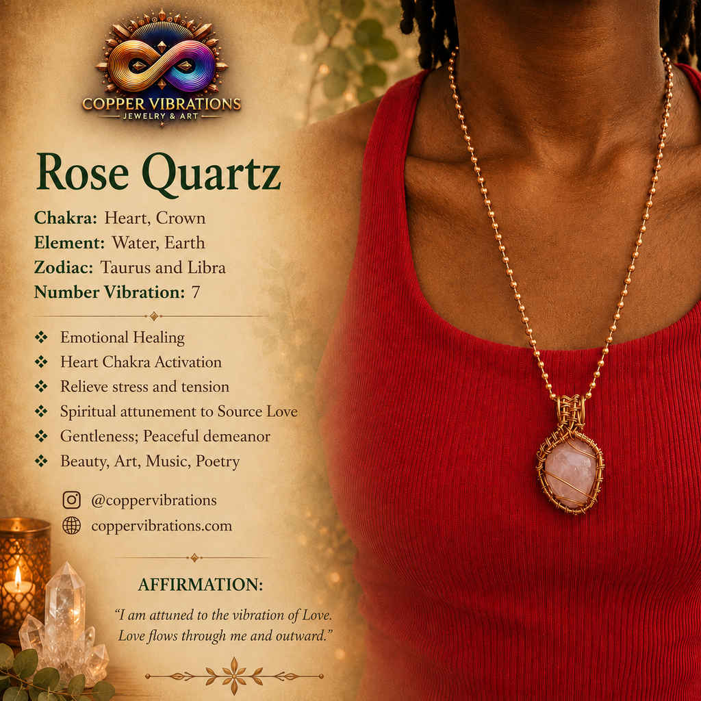 Tumbled Rose Quartz Creativity Weave 24” Copper Necklace