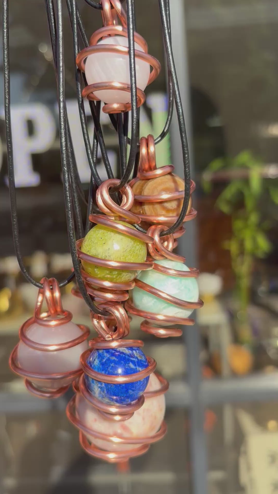 Thick Gauge Copper Wrappped Gemstone Sphere Necklaces